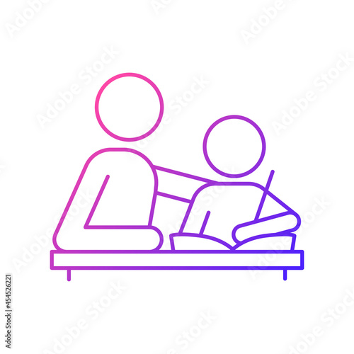 Helping with homework gradient linear vector icon. Praising, encouraging child to study. Parental involvement. Thin line color symbol. Modern style pictogram. Vector isolated outline drawing