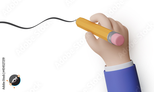 3d realistic pencil in hand with shadow isolated on white background. Vector illustration