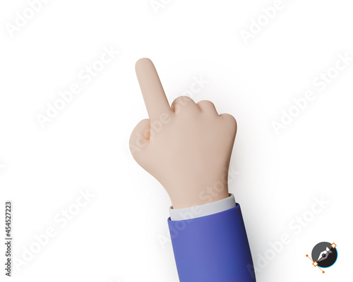 Realistic forefinger isolated on white background. 3d render point finger. Hand of a businessman in a suit.Vector illustration