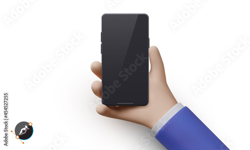 3d realistic hand with phone isolated on white background. Vector illustration