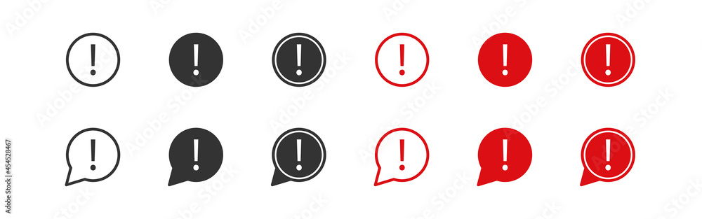 Exclamation mark set icons. Bubble warning button. Vector icon Exclamation mark set icons. Bubble warning button. Vector icon