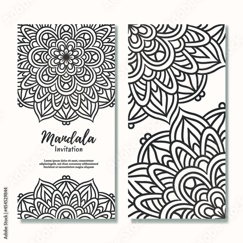 Vintage wedding invitation card with floral mandala design