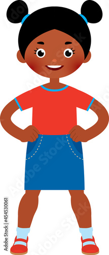 Little african american girl in full length isolated on background vector cartoon illustration