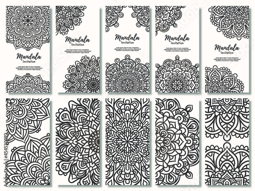 Set of vintage wedding invitation card with floral mandala design