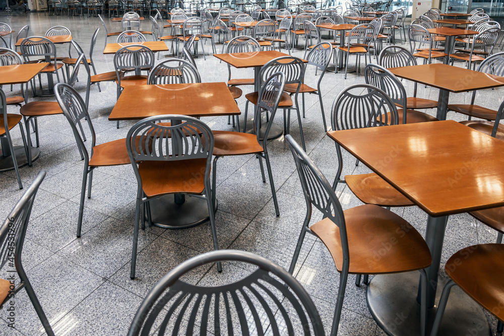 empty tables without visitors in a cafe