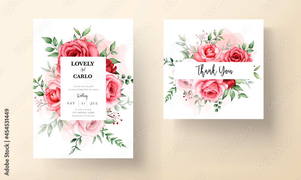Obraz premium romantic maroon flower wedding invitation card template