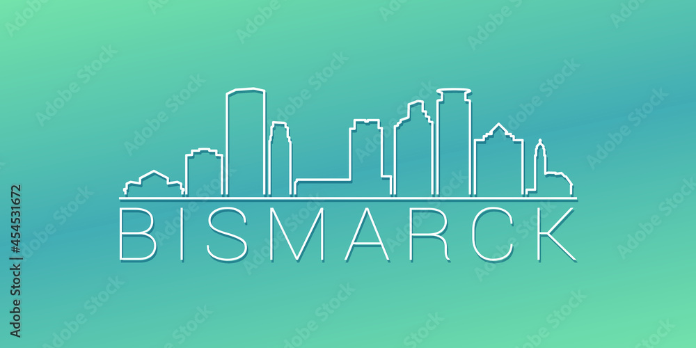 Bismarck, ND, USA Skyline Linear Design. Flat City Illustration Minimal Clip Art. Background Gradient Travel Vector Icon.