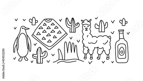 Group of doodle outline Chile icons.