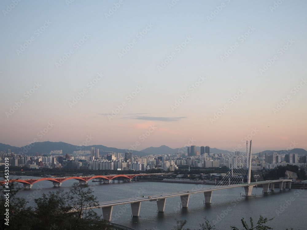 autumn sunset asia han river bridge