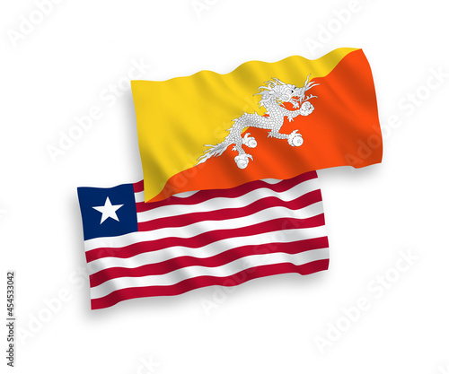 Flags of Kingdom of Bhutan and Liberia on a white background