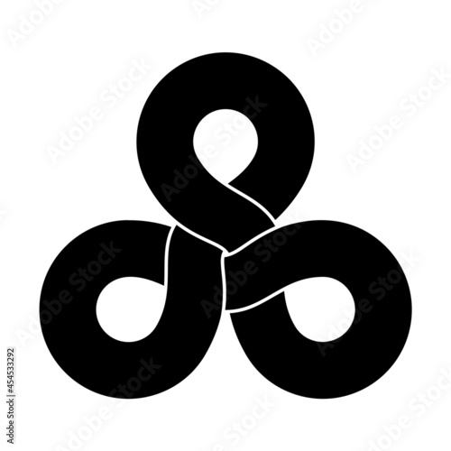 Triquetra knot sign made of three connected rings. Modern stylization of celtic trinity symbol.