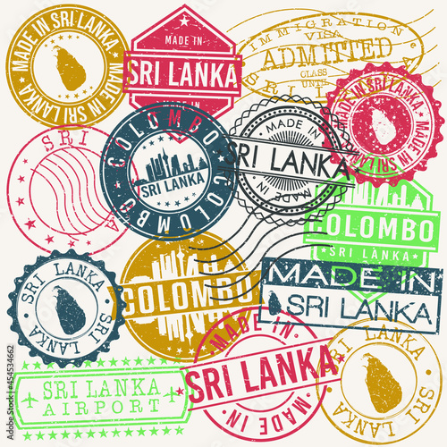 Colombo  Sri Lanka Set of Stamps. Travel Stamp. Made In Product. Design Seals Old Style Insignia.