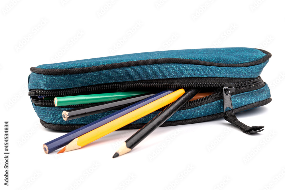 Pencils in case isolated on white background. Pencils in case isolated on white background.