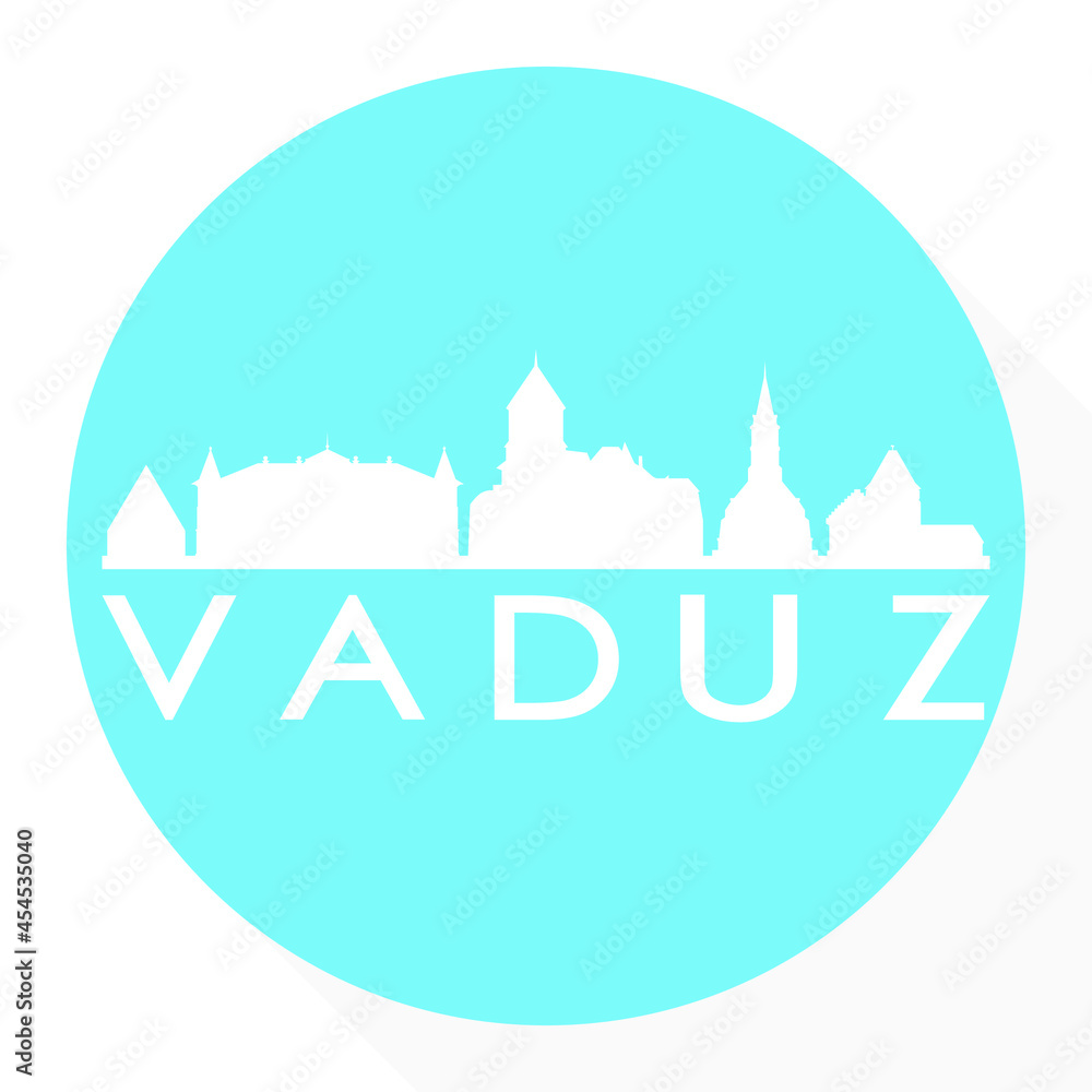Vaduz, Liechtenstein Round Button City Skyline Design. Silhouette Stamp Vector Travel Tourism. Vaduz, Liechtenstein Round Button City Skyline Design. Silhouette Stamp Vector Travel Tourism.