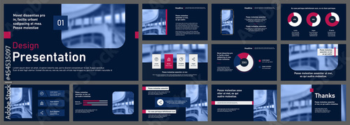 Set of vector slides for presentations and reports. Geometric elements with infographics in minimal design on a white background. Can be used for brochures, flyers, booklets, banners, web interfaces.