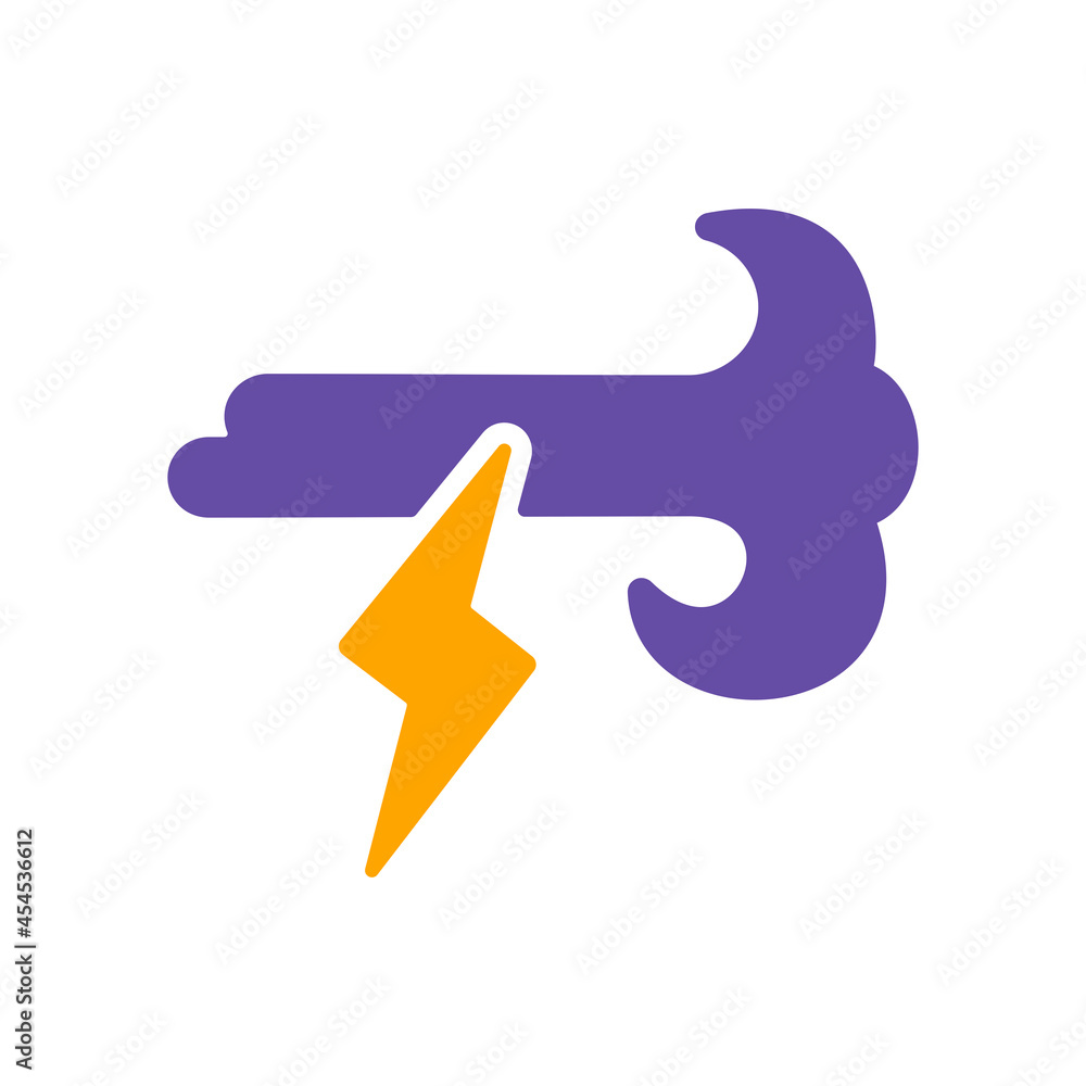 Wind lightning vector glyph icon. Weather sign Wind lightning vector glyph icon. Weather sign