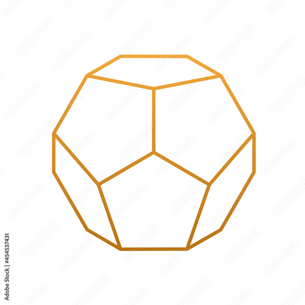 Gold dodecahedron on a white background for game, icon, packaging design or logo. Platonic solid. Vector illustration Gold dodecahedron on a white background for game, icon, packaging design or logo. Platonic solid. Vector illustration