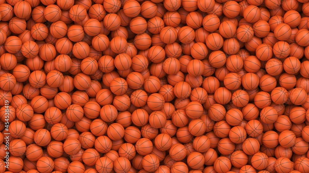 Basketball balls background. Many orange basketball balls with