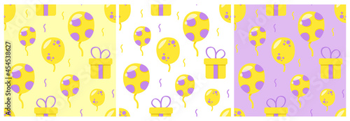 Set of patterns on a white background. Gift boxes. Birthday, children's party, shows, entertainment, events, new year, christmas, guests, surprise. For packaging, postcards, invitations, covers.