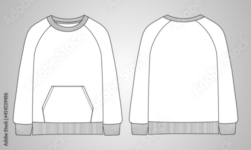 long sleeve Sweatshirt with pocket overall technical fashion flat sketch vector illustration template front and back views.