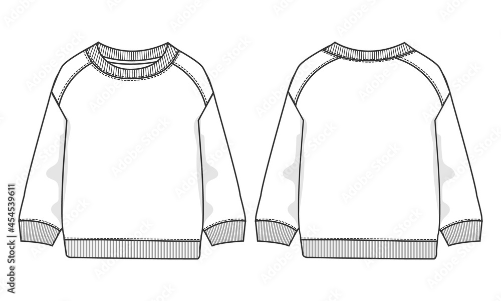 Sweatshirt fashion flat sketch vector template front and back views ...