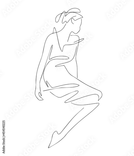 Vector hand drawn minimalistic illustration of girl. Creative one line artwork . Template for card, poster, banner, print for t-shirt, pin, badge, patch.