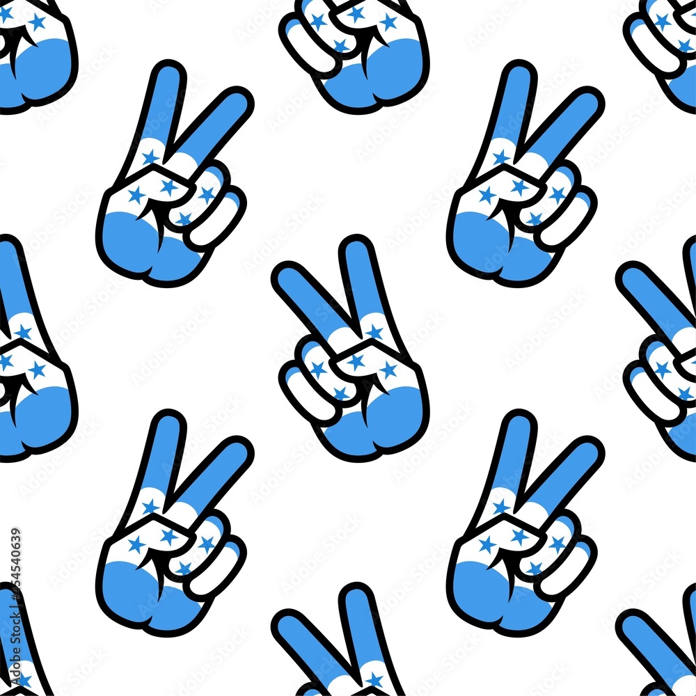 Honduras flag in the form of a peace sign. Seamless background. Gesture V victory sign, patriotic sign, icon for apps, websites, T-shirts, souvenirs, etc., isolated on white background Honduras flag in the form of a peace sign. Seamless background. Gesture V victory sign, patriotic sign, icon for apps, websites, T-shirts, souvenirs, etc., isolated on white background