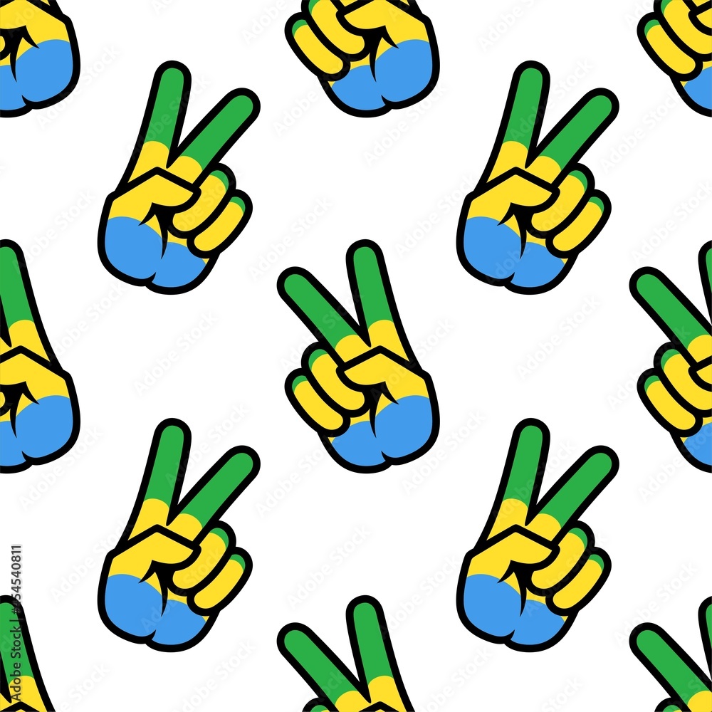 Gabon flag in the form of a peace sign. Seamless background. Gesture V victory sign, patriotic sign, icon for apps, websites, T-shirts, souvenirs, etc., isolated on white background Gabon flag in the form of a peace sign. Seamless background. Gesture V victory sign, patriotic sign, icon for apps, websites, T-shirts, souvenirs, etc., isolated on white background