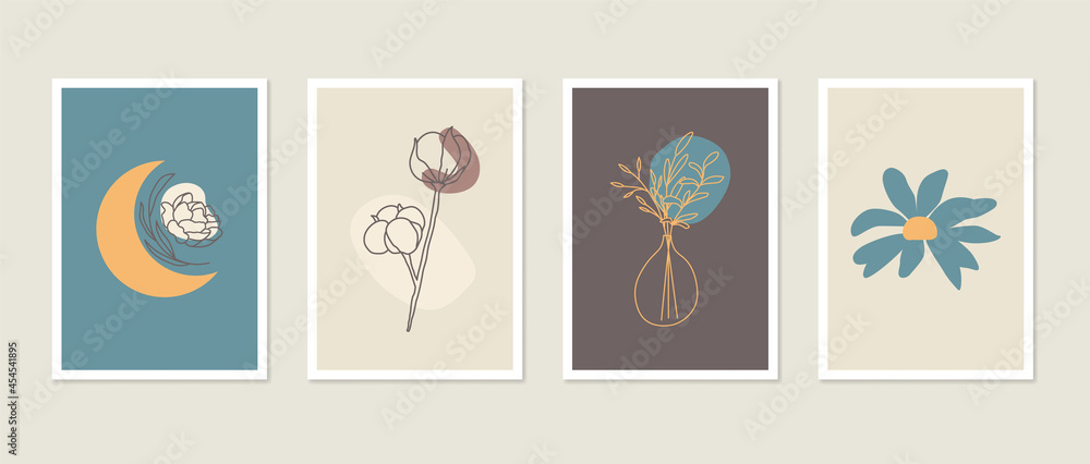 Abstract floral wall art home decor. Minimal art backgrounds, botanical prints