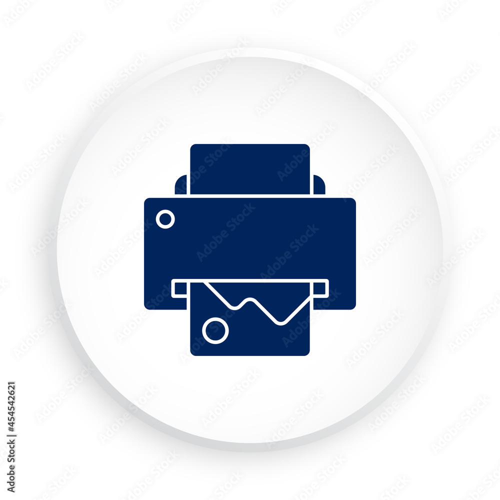 inkjet printer icon in neomorphism style for mobile app. Button for mobile application or web. Vector on white background inkjet printer icon in neomorphism style for mobile app. Button for mobile application or web. Vector on white background