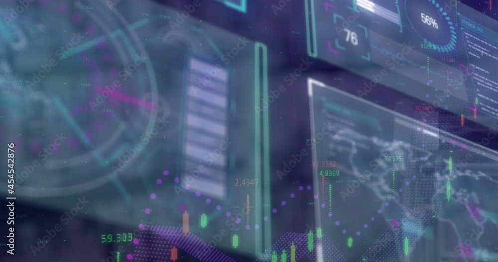 Animation of data processing over screens Animation of data processing over screens