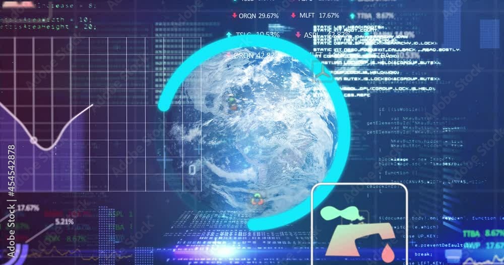 Animation of digital interface circle data loading over globe and data processing Animation of digital interface circle data loading over globe and data processing