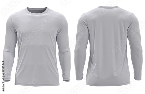 3D Rendered Men's Long-sleeve Round neck Muscle T-shirt ( White)