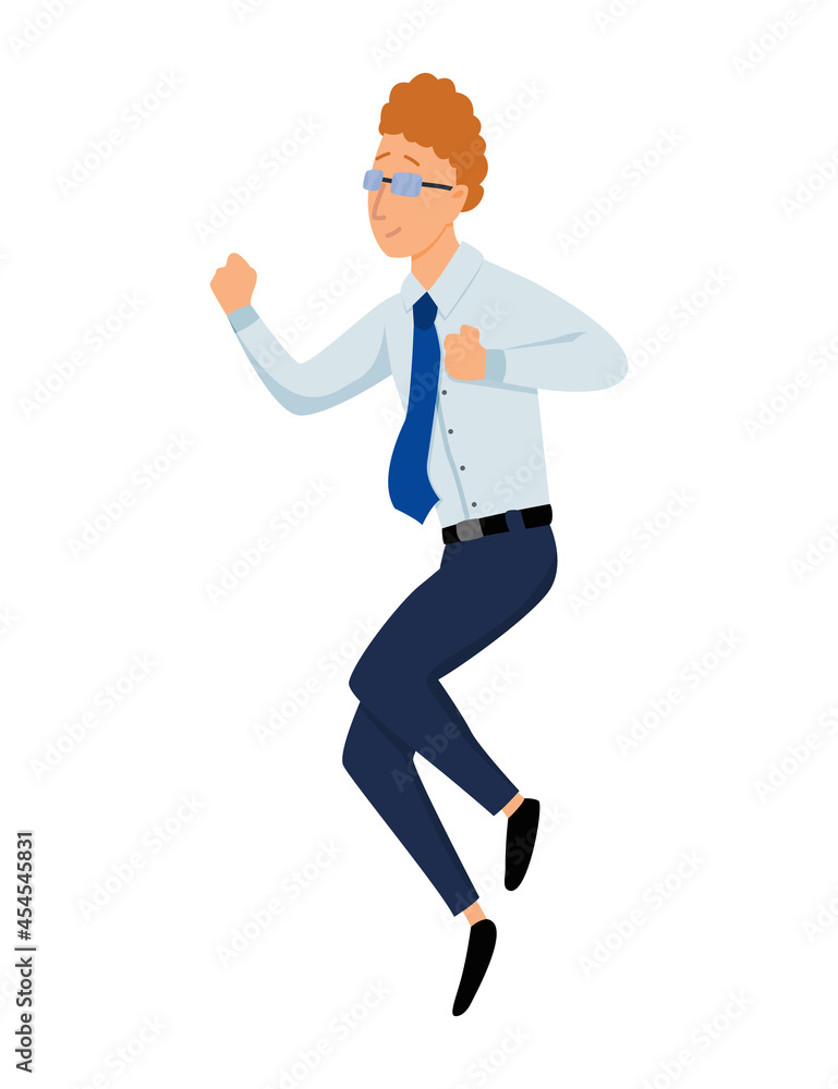 Jumping business people. Business man jumps on a white background. illustration of a flat design. Office worker jumping. Part of cartoon business team Jumping business people. Business man jumps on a white background. illustration of a flat design. Office worker jumping. Part of cartoon business team