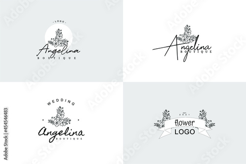 Minimal flower logo badge retro style classical package