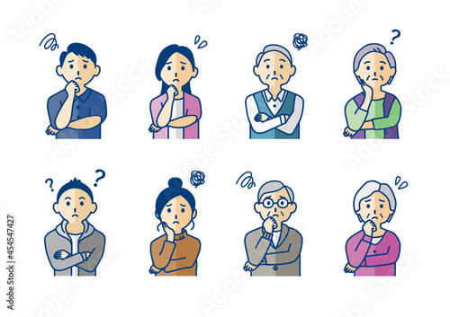 困っている人の上半身イラストセット