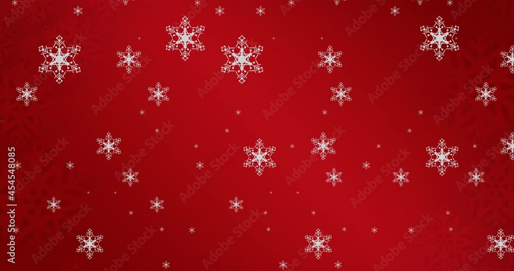 Animation of snowflakes falling on red background Animation of snowflakes falling on red background