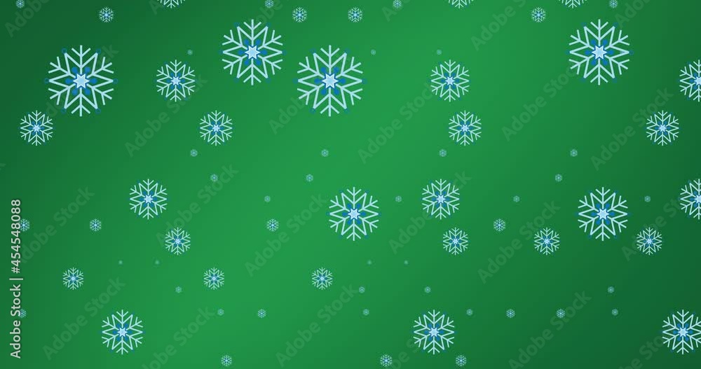 Animation of snowflakes falling on green background Animation of snowflakes falling on green background
