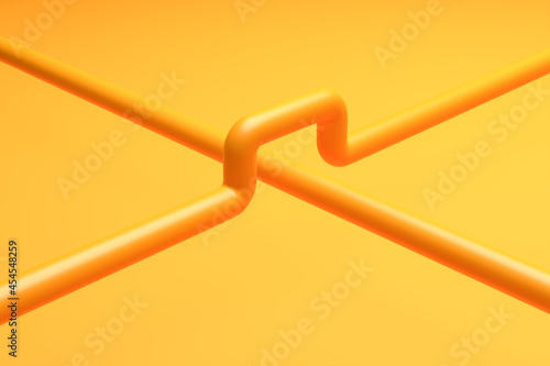 Having to take a detour concept. No direct way to achieve the goal. Pipes crossing on orange background. photo
