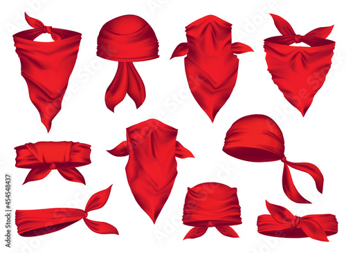 Murais de parede Red realistic bandana on neck and head set
