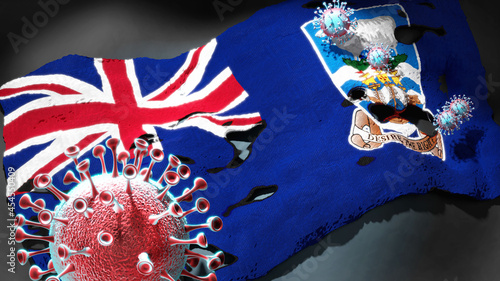 Covid in Falkland Islands [Malvinas] - coronavirus attacking a national flag of Falkland Islands [Malvinas] as a symbol of a fight and struggle with the virus pandemic in this country, 3d illustration photo