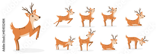 Fototapeta Naklejka Na Ścianę i Meble -  Cartoon deer animal, cute character flat style.