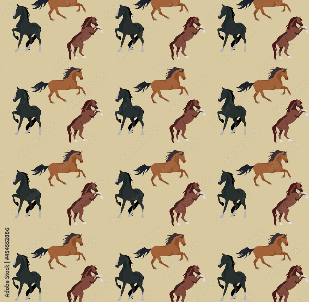 Naklejka premium Vector seamless pattern with graceful horses. Fashionable fabric design.