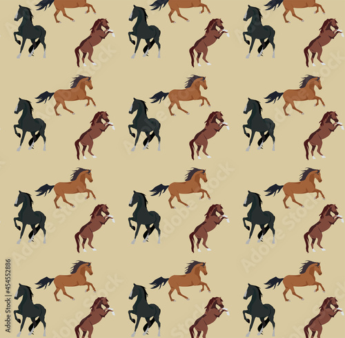 Vector seamless pattern with graceful horses. Fashionable fabric design.