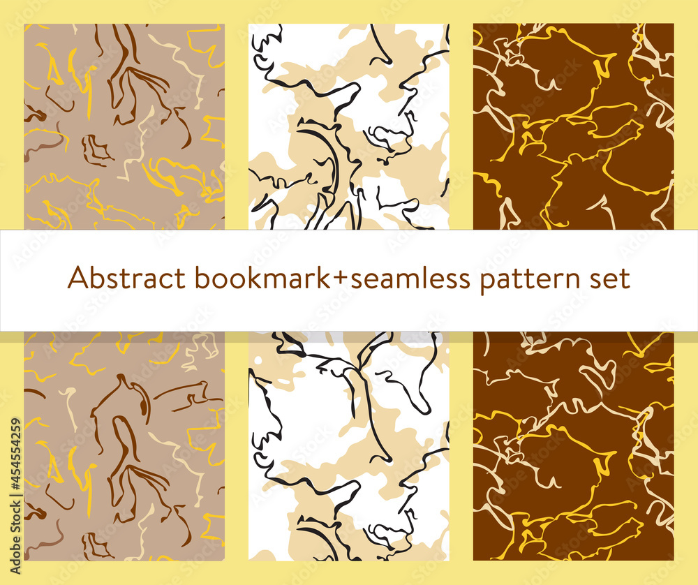 Obraz premium Abstract bookmark and seamless pattern set.
