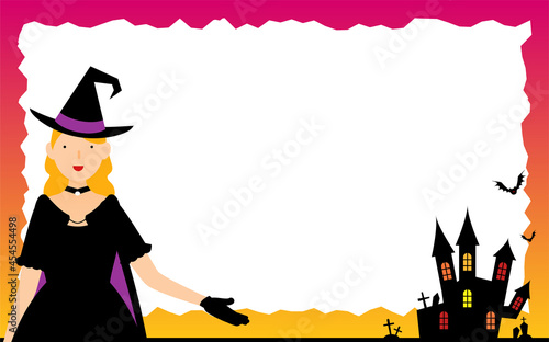 ハロウィンの魔女とお城のメッセージカード