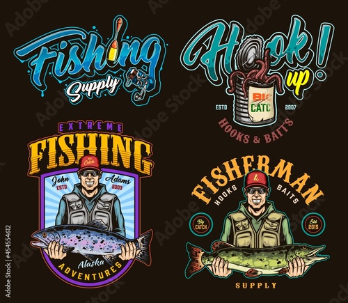 Fishing colorful vintage logos