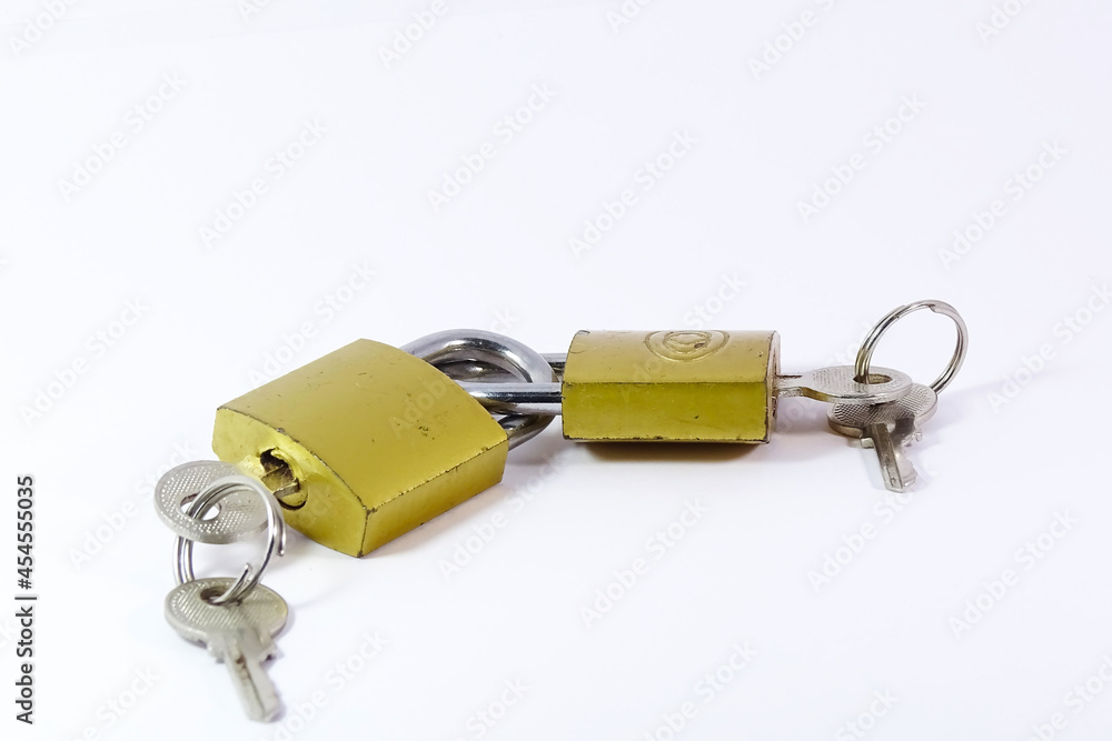 The keys in the lock isolated on a white background.    
