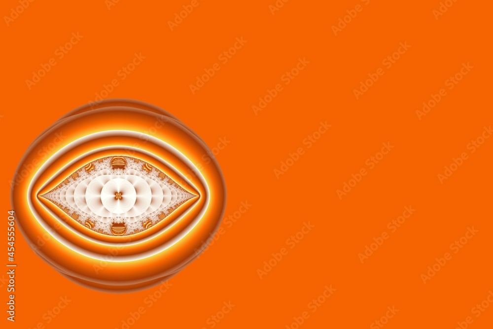orange horizontal banner with a decorative fractal element imitating an eye, background with space for copying
