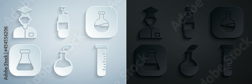 Set Plant breeding, Test tube and flask, Propane gas tank and Laboratory assistant icon. Vector
